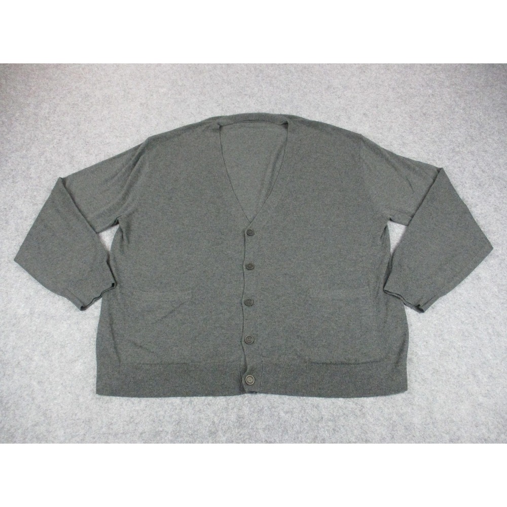 KALLSPIN Sweater Mens 3XL XXXL Gray Cardigan Wool Viscose V Neck Pocket Button